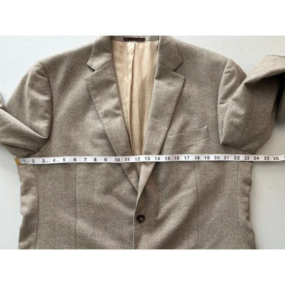 J Hillburn Double Vent Blazer Jacket Wool 44 XL Beige Brown Preppy‎ Wedding Prom